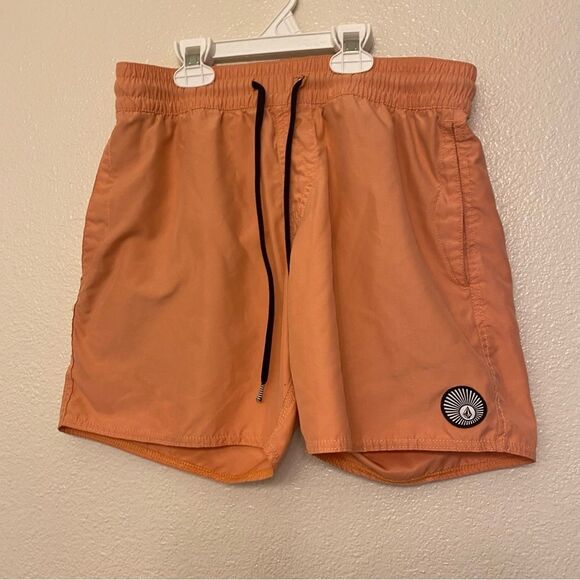 VOLCOM mens center trunks turbo orange Board shorts Surf Swimsuit trunks 6” S - Picture 2 of 11